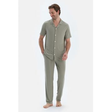 Pijama lunga din amestec de modal - Verde pal
