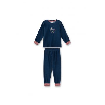 Pijama lunga din material terry - Albastru