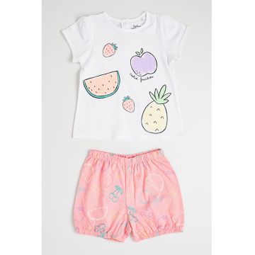Pijama scurta cu imprimeu - Alb/Roz