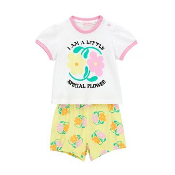 Pijama scurta cu imprimeu floral - Alb/Galben pal/Roz