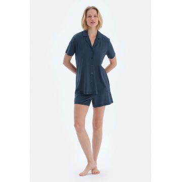 Pijama scurta cu model uni - Bleumarin