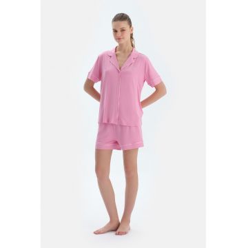 Pijama scurta cu vipusca contrastanta - Roz pastel