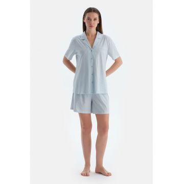 Pijama scurta din amestec de modal cu dungi - Albastru pastel