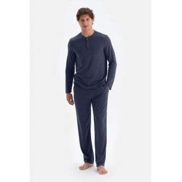 Pijama uni cu buzunare laterale - Bleumarin