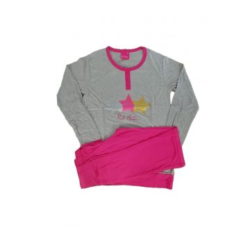 Pijamale dama maneci lungi - PPJ53062S - Gri/Fucsia