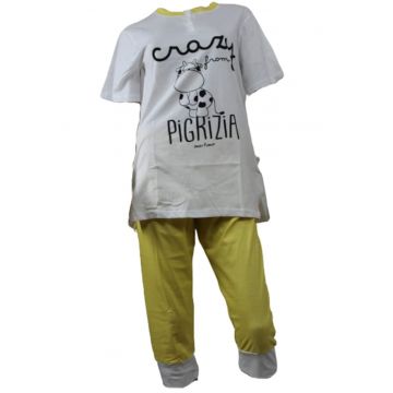 Pijamale scurte dama - Alb/Galben