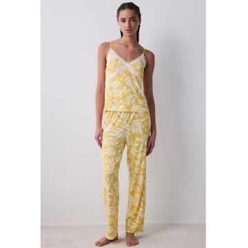 Pjama cu model floral Emilia - Alb/Galben