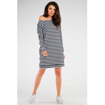 Rochie casual cu maneci lungi - Alb/Negru