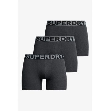 Set de boxeri din amestec de bumbac cu banda logo in talie - 3 perechi - Negru melange