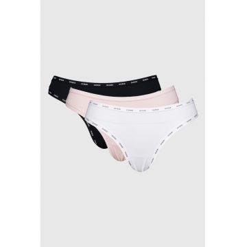 Set de chiloti tanga - 3 perechi - Alb/Negru/Roz pal