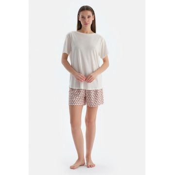 Set de pantaloni scurti de pijama din modal si bumbac - 2 perechi - Alb/Maro cognac/Roz pal