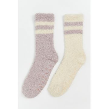 Set de sosete cu dungi - 2 perechi - Lila/Alb murdar