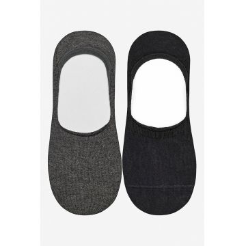 Set de sosete foarte scurte din amestec de bumbac - 2 Perechi - Negru stins/Gri melange
