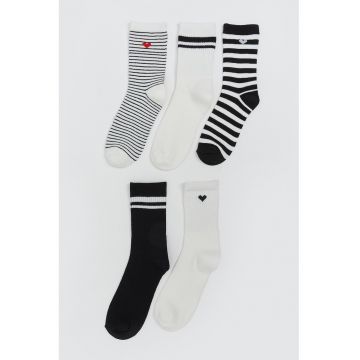 Set de sosete lungi cu dungi - 5 perechi - Alb/Negru