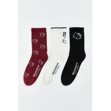 Set de sosete lungi cu Hello Kitty - Alb/Visiniu/Bleumarin