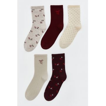 Set de sosete lungi cu imprimeu - 5 perechi - Maro/Bej
