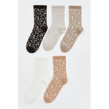 Set de sosete lungi cu imprimeu - 5 perechi - Negru/Bej
