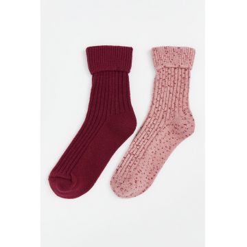 Set de sosete lungi cu model - 2 piese - Visiniu/Roz deschis