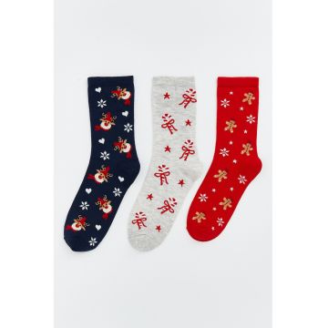 Set de sosete lungi cu model de Craciun - 3 perechi - Rosu/Alb/Bleumarin