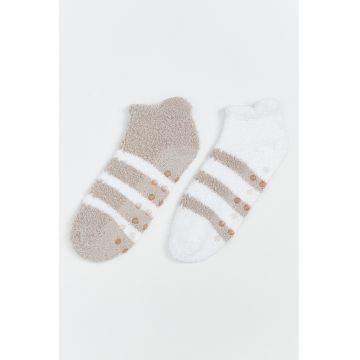 Set de sosete pufoase pana la glezna - 2 perechi - Alb/Maro nisip