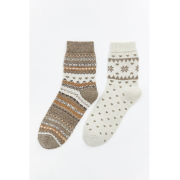 Set de sosete scurte cu imprimeu iarna - 2 piese - Kaki/Alb murdar