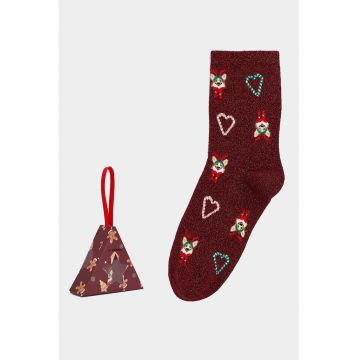 Sosete lungi cu aspect stralucitor - Verde/Visiniu