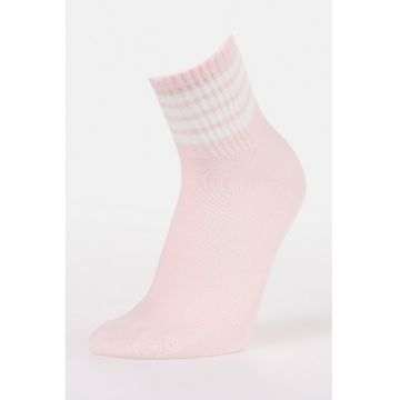 Sosete scurte cu dungi - Alb/Roz pastel