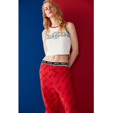 Top crop de pijama cu imprimeu - Rosu/Alb