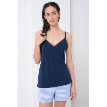 Top de pijama din amestec de modal cu decolteu in V - Bleumarin