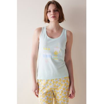 Top de pijama din bumbac cu imprimeu fructat - Galben/Albastru glaciar