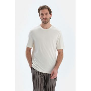 Tricou de pijama din bumbac si modal cu model uni - Alb murdar