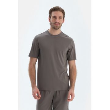 Tricou de pijama din bumbac si modal cu model uni - Grej