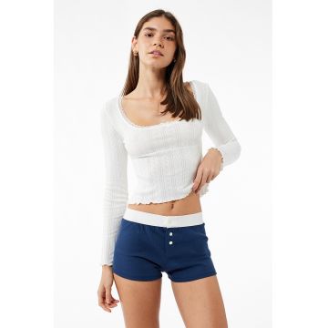 Bluza crop de pijama din bumbac cu decupaje discrete - Alb