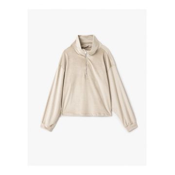 Bluza de casa din catifea cu fermoar scurt - Gri cenusiu