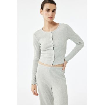 Bluza de pijama crop cu nasturi - Gri deschis