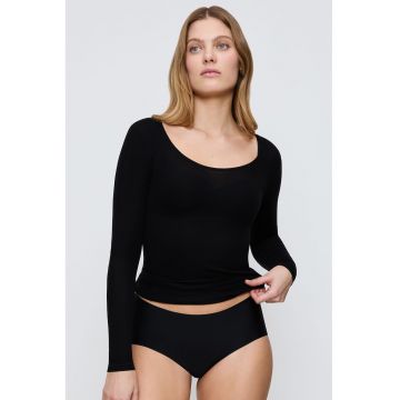 Bluza de pijama din amestec de lyocell cu decolteu rotund - Negru