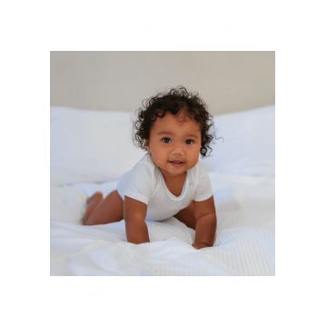 Body cu maneca scurta din bambus -  Alb - pentru fetite sau baietei - Alb