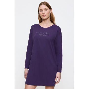 Camasa de noapte cu maneci lungi si imprimeu cu fazele lunii - Violet
