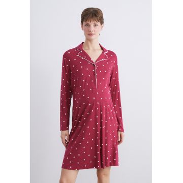 Camasa de noapte cu revere decupate - Rosu