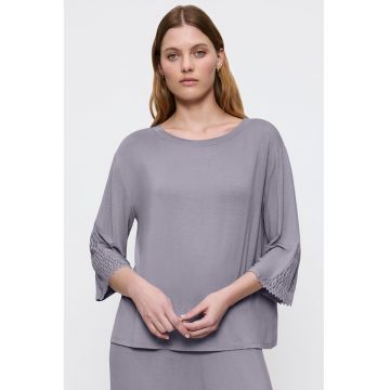 Camasa de noapte din amestec de modal cu decolteu rotund - Gri deschis