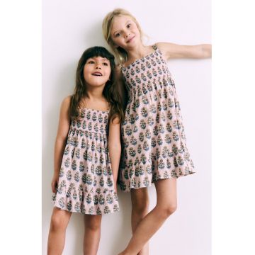 Camasa de noapte din bumbac cu model floral - Roz prafuit