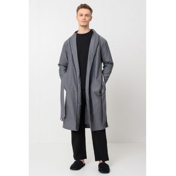 Halat de baie de bumbac cu un cordon in talie - Gri inchis