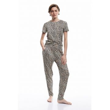 Pantaloni de pijama cu animal print - Alb/Negru/Maro