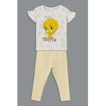 Pantaloni de pijama din bumbac cu imprimeu cu desene animate - Alb/Galben