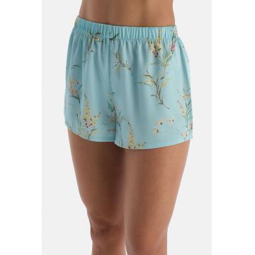 Pantaloni de pijama din satin cu model floral - Albastru aquamarin