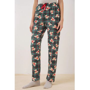 Pantaloni de pijama HiCCUP - poliester/elastan - model cu ursuleti si carouri - multicolor