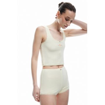 Pantaloni de pijama slim-fit scurti din amestec de modal - Galben pal