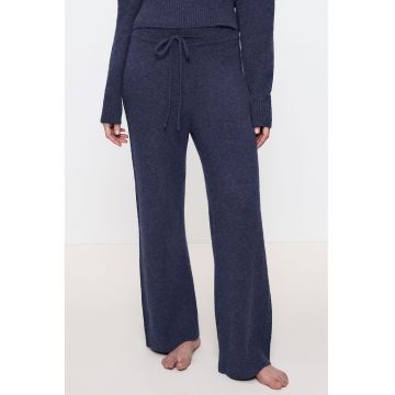 Pantaloni de pijama tricotati fin cu snur de ajustare in talie - Bleumarin