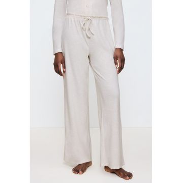 Pantaloni lejeri de pijama cu snur de ajustare in talie - Crem