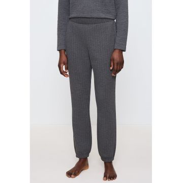 Pantaloni lung striati de pijama cu talie elastica - Gri inchis